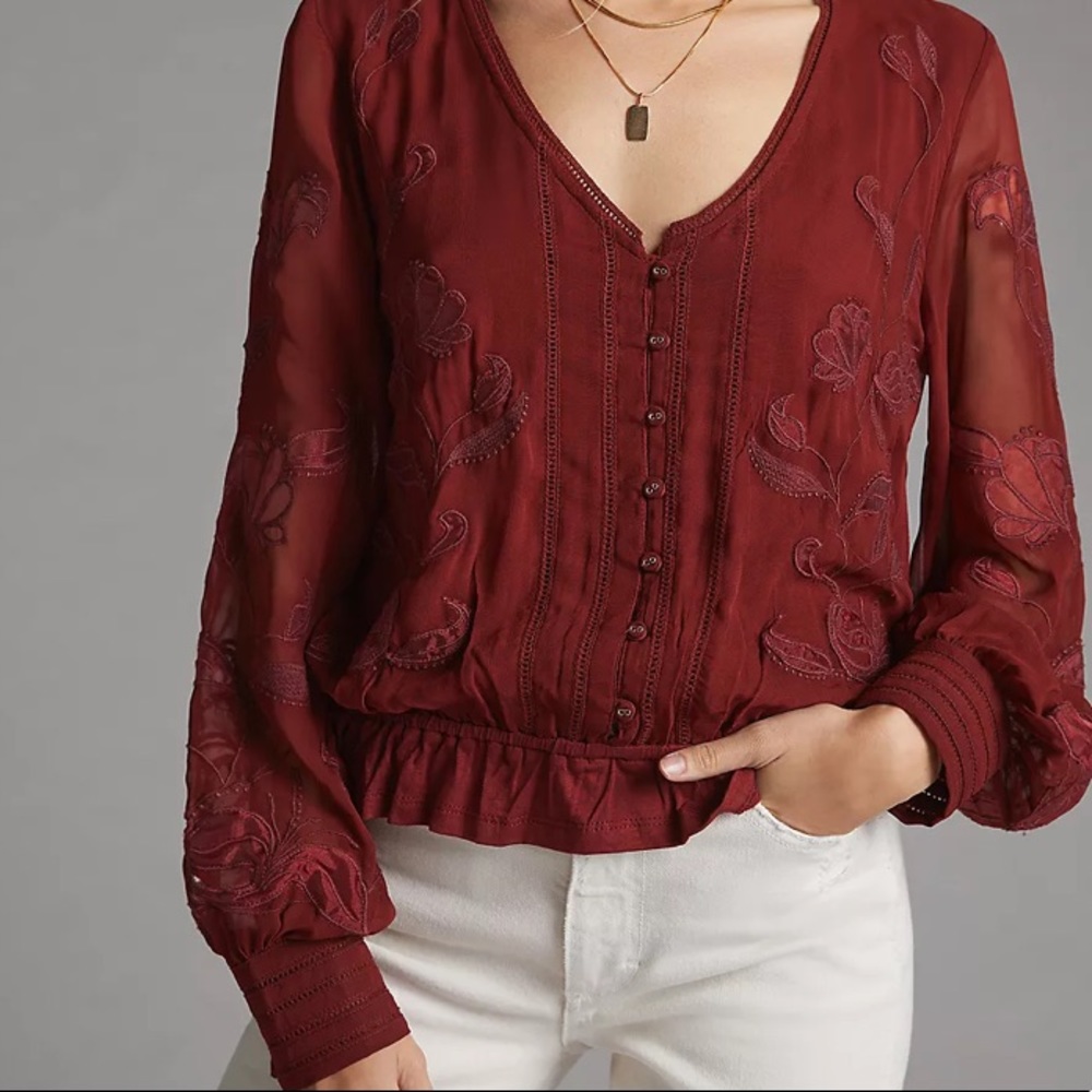 Anthropologie Embroidered Floral Buttondown NWOT